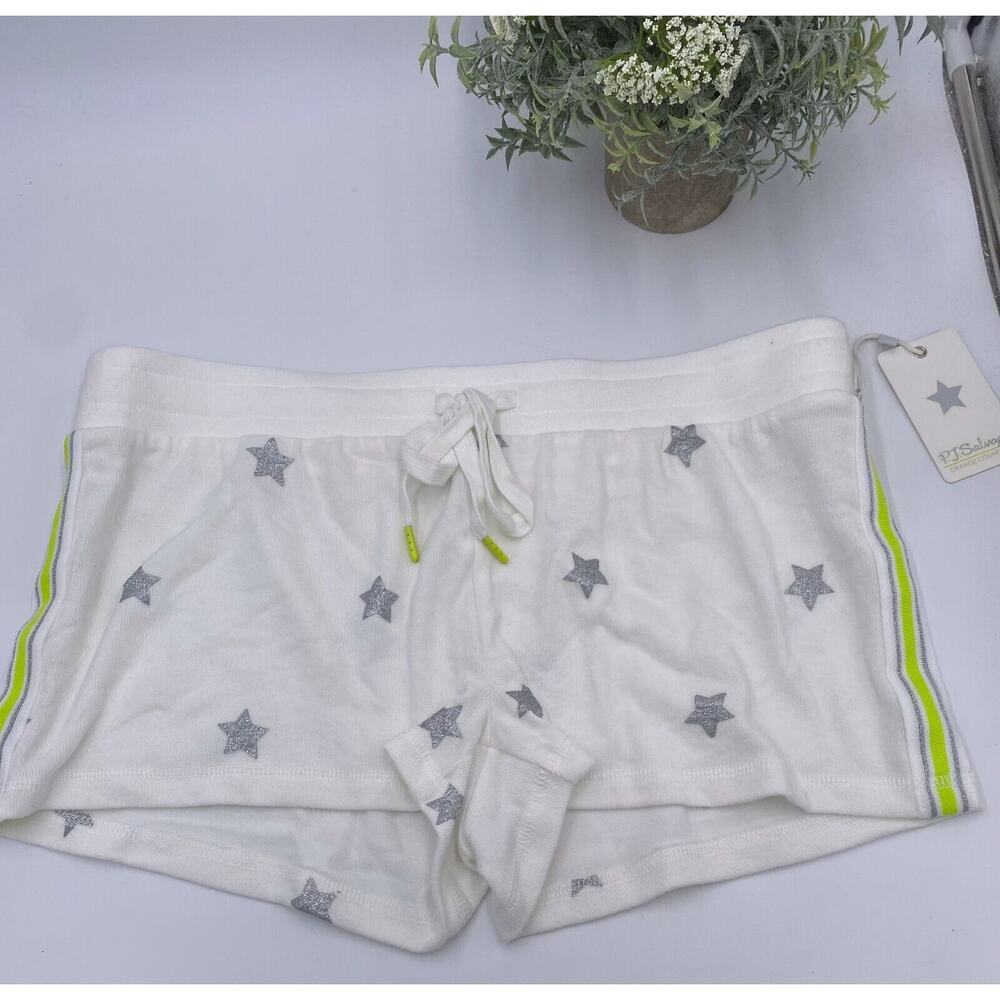 PJ Salvage White Pajama Shorts Intimates Silver Stars‎ and Neon Sides Sz M